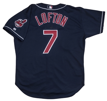 2000 Kenny Lofton Game Used & Signed Cleveland Indians Navy Alternate Jersey (Beckett)